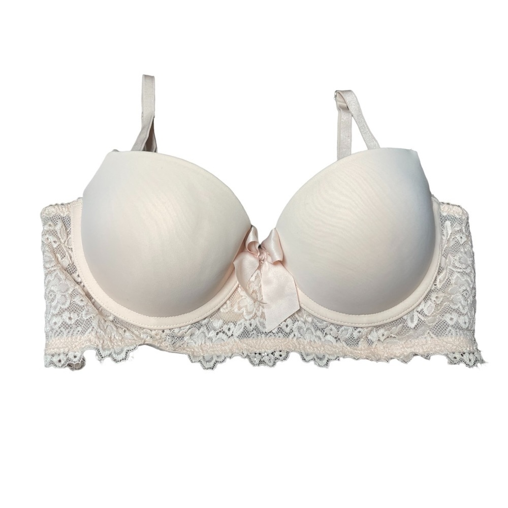 Aerie 34B Bra Pink Bow Lace Lingerie Valentines Push Up Padded Sexy 34 B Girly